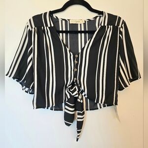 NWT Tie-Front Black & White Stripe Crop Top - Splendid